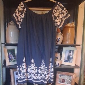 Kori Navy Blue Floral Embroidered Mini Dress